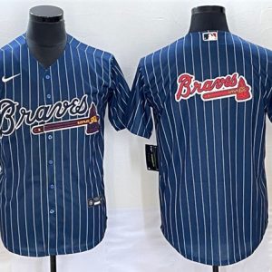 Men Atlanta Braves Navy Team Big Logo Cool Base Stitched Baseball Jersey