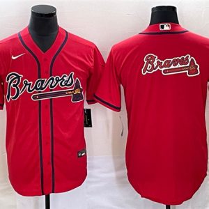 Men Atlanta Braves Red Team Big Logo Cool Base Stitched Baseball Jersey