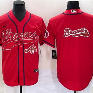 Men Atlanta Braves Red Team Big Logo Cool Base With Patch Stitched Baseball Jersey