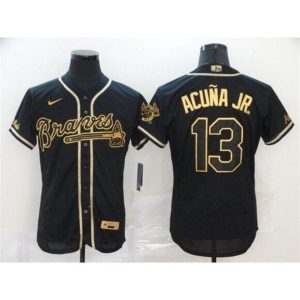 Men Atlanta Braves White #13 Ronald Acuna Jr 2020 Black Golden Flex Base Stitched MLB Jersey