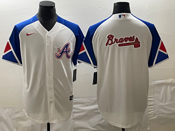 Men Atlanta Braves White 2023 City Connect Team Big Logo Cool Base Stitched Baseball Jersey