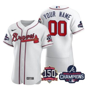 Men Atlanta Braves White Active Player Custom 2021 World Series Champions With 150th Anniversary Stitched Jersey