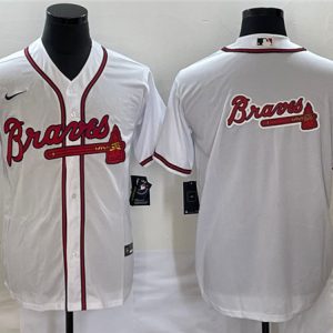 Men Atlanta Braves White Team Big Logo Cool Base Stitched Baseball Jersey