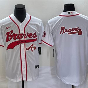 Men Atlanta Braves White Team Big Logo Cool Base With Patch Stitched Baseball Jersey