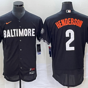 Men Baltimore Orioles #2 Gunnar Henderson Black 2023 City Connect Flex Base Stitched Baseball Jersey