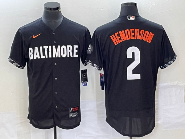 Men Baltimore Orioles #2 Gunnar Henderson Black 2023 City Connect Flex Base Stitched Baseball Jersey