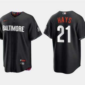 Men Baltimore Orioles #21 Austin Hays Black 2023 City Connect Cool Base Stitched Jersey