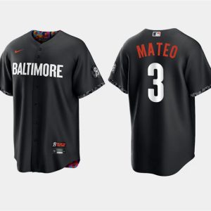 Men Baltimore Orioles #3 Jorge Mateo Black 2023 City Connect Cool Base Stitched Jersey