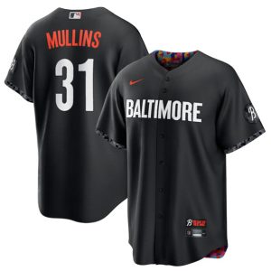 Men Baltimore Orioles #31 Cedric Mullins Black 2023 City Connect Cool Base Stitched Jersey