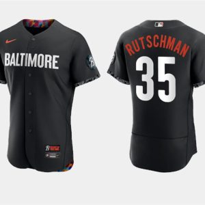 Men Baltimore Orioles #35 Adley Rutschman Black 2023 City Connect Flex Base Stitched Baseball Jersey