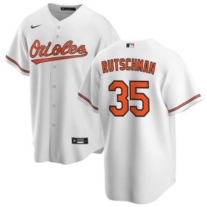 Men Baltimore Orioles #35 Adley Rutschman White Cool Base Stitched Jersey