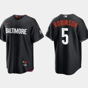 Men Baltimore Orioles #5 Brooks Robinson Black 2023 City Connect Cool Base Stitched Jersey