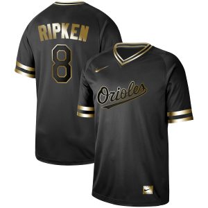 Men Baltimore Orioles #8 Cal Ripken Jr Black Gold Stitched MLB Jersey