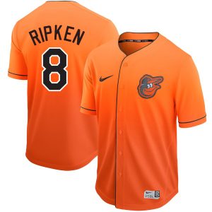 Men Baltimore Orioles #8 Cal Ripken Jr Orange Fade Stitched MLB Jersey