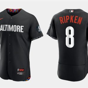 Men Baltimore Orioles #8 Cal Ripken Jr. Black 2023 City Connect Flex Base Stitched Baseball Jersey