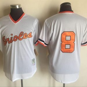 Men Baltimore Orioles #8 Cal Ripken Mitchell And Ness White Throwback Stitched MLB Jersey