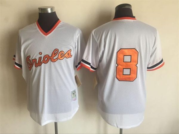 Men Baltimore Orioles #8 Cal Ripken Mitchell And Ness White Throwback Stitched MLB Jersey