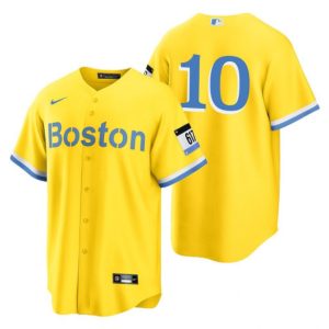 Men Boston Red Sox #10 Trevor Story Gold 2021 City Connect Stitched Baseball Jersey