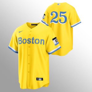 Men Boston Red Sox #25 Kevin Plawecki Gold 2021 City Connect Stitched MLB Jersey