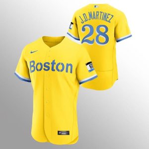 Men Boston Red Sox #28 J.D. Martinez Gold 2021 City Connect Flex Base Stitched MLB Jersey