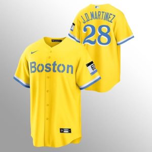 Men Boston Red Sox #28 J.D. Martinez Gold 2021 City Connect Stitched Jersey