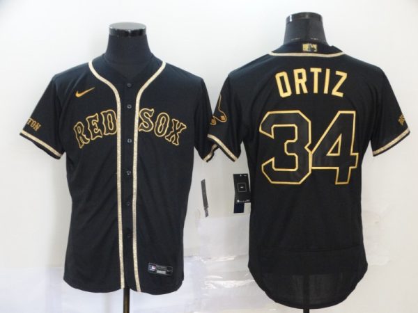 Men Boston Red Sox #34 David Ortiz 2020 Black Golden Flex Base Stitched MLB Jersey