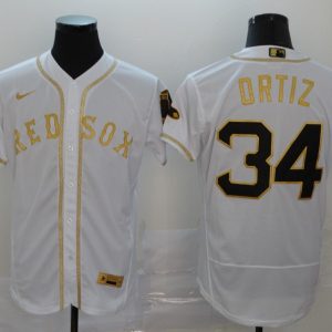 Men Boston Red Sox #34 David Ortiz 2020 White Golden Flex Base Stitched MLB Jersey