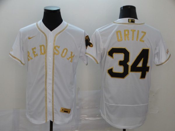 Men Boston Red Sox #34 David Ortiz 2020 White Golden Flex Base Stitched MLB Jersey