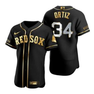 Men Boston Red Sox #34 David Ortiz Black/Gold Flex base Stitched Baseball Jersey