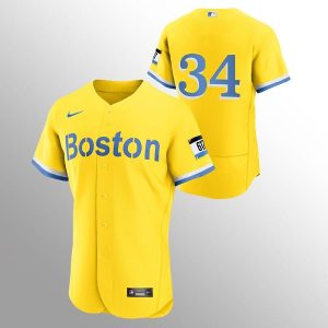 Men Boston Red Sox #34 David Ortiz Gold 2021 City Connect Flex Base Stitched MLB Jersey