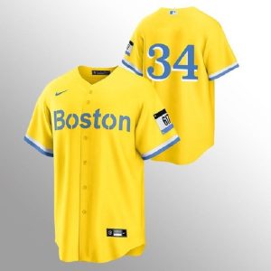 Men Boston Red Sox #34 David Ortizi Gold 2021 City Connect Stitched MLB Jersey