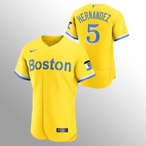 Men Boston Red Sox #5 Enrique Hernandez Gold 2021 City Connect Flex Base Stitched MLB Jersey