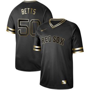 Men Boston Red Sox #50 Mookie Betts Black Gold Stitched MLB Jersey