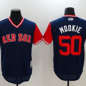 Men Boston Red Sox #50 Mookie Betts Navy/Red 2018 Players Weekend Cool Base Stitched Jersey