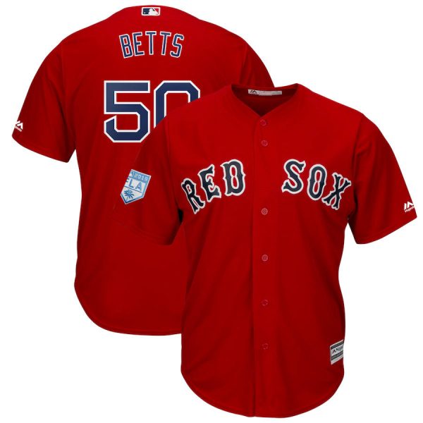 Men Boston Red Sox #50 Mookie Betts Red 2019 Spring Training Cool Base Stitched MLB Jersey