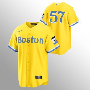 Men Boston Red Sox #57 Eduardo Rodriguez Gold 2021 City Connect Stitched MLB Jersey