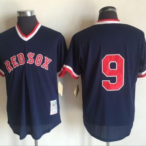 Men Boston Red Sox #9 Ted Williams Mitchell And Ness Dark Blue 1990 Throwback Stitched MLB Jersey