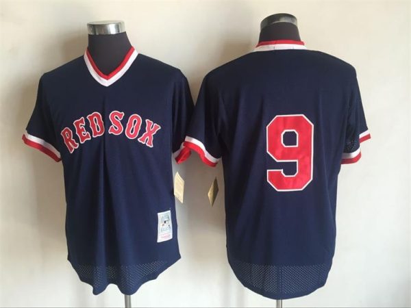 Men Boston Red Sox #9 Ted Williams Mitchell And Ness Dark Blue 1990 Throwback Stitched MLB Jersey