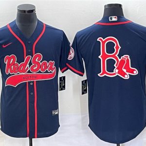 Men Boston Red Sox Blank Navy With Logo In Back Cool Base Stitched Baseball Jersey