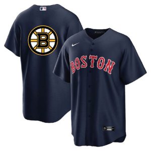 Men Boston Red Sox & Bruins Navy Cool Base Stitched Baseball Jersey