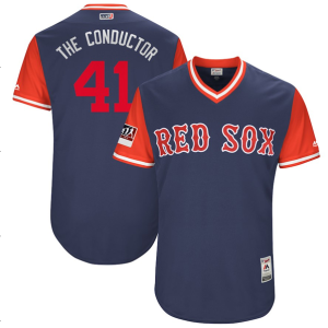 Men Boston Red Sox Chris Sale "The Conductor" Majestic Navy/Red 2018 Players' Weekend Jersey