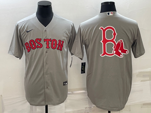 Men Boston Red Sox Gray Team Big Logo Cool Base Stitched Jersey