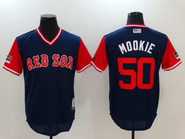 Men Boston Red Sox Mookie Betts "Mookie" Majestic Navy/Red 2018 Players' Weekend Jersey