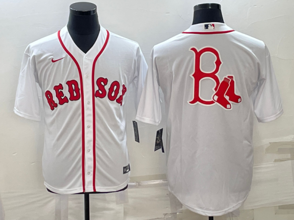 Men Boston Red Sox White Team Big Logo Cool Base Stitched Jersey