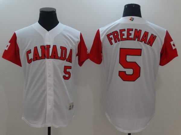 Men Canada Baseball #5 Freddie Freeman White 2017 World Baseball Classic Stitched WBC Jersey