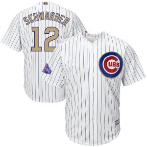 Men Chicago Cubs #12 Kyle Schwarber Majestic White 2017 Gold Program Cool Base Player Stitched MLB Jersey