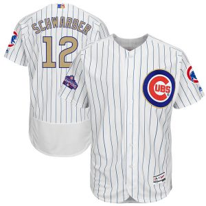 Men Chicago Cubs #12 Kyle Schwarber Majestic White 2017 Gold Program Flex Base Player Stitched MLB Jersey