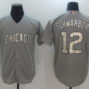 Men Chicago Cubs #12 Kyle Schwarber World Series Champions Gold Program Cool Base Stitched MLB Jersey