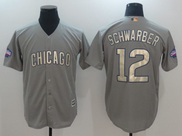 Men Chicago Cubs #12 Kyle Schwarber World Series Champions Gold Program Cool Base Stitched MLB Jersey