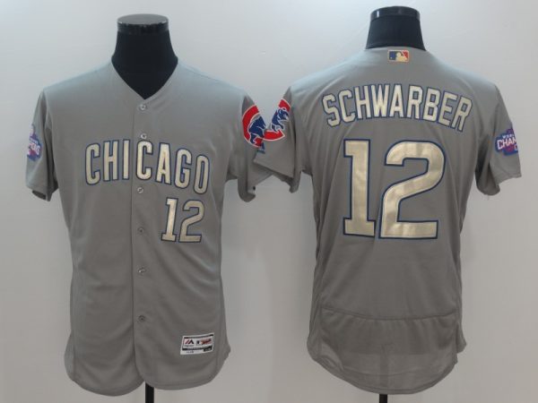 Men Chicago Cubs #12 Kyle Schwarber World Series Champions Gold Program Flexbase Stitched MLB Jersey